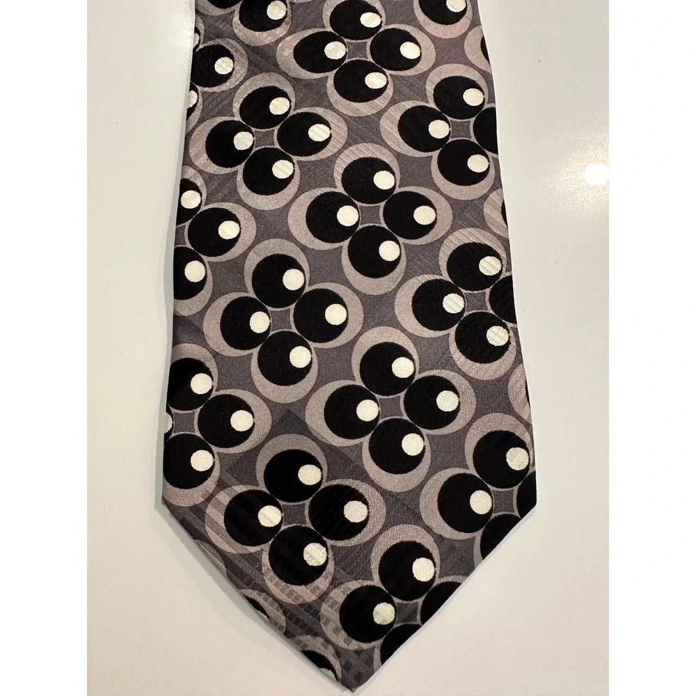 Maus & Hoffman Mens Silk Tie Italy Geometric Floral Grey Black White 3.75